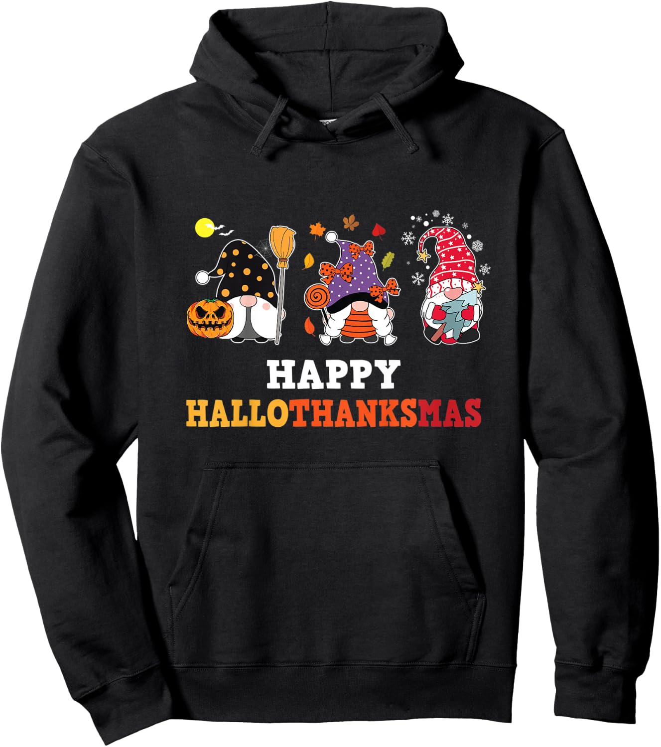 Kids Happy Hallothanksmas Gnomes For Toddler Youth Halloween Hoodie - Hoodie | Black