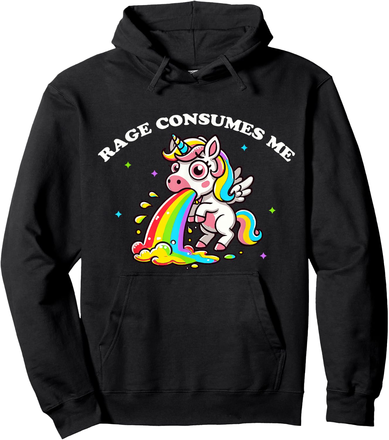 Rage Consumes Me Rainbow Barfing Unicorns Hoodie - Hoodie | Black