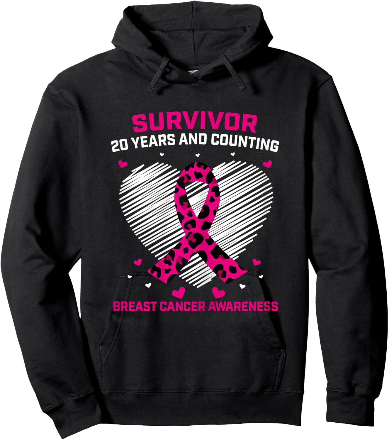20 Year Survivor Pink Cheetah Print Breast Cancer Awareness Hoodie - Hoodie | Black