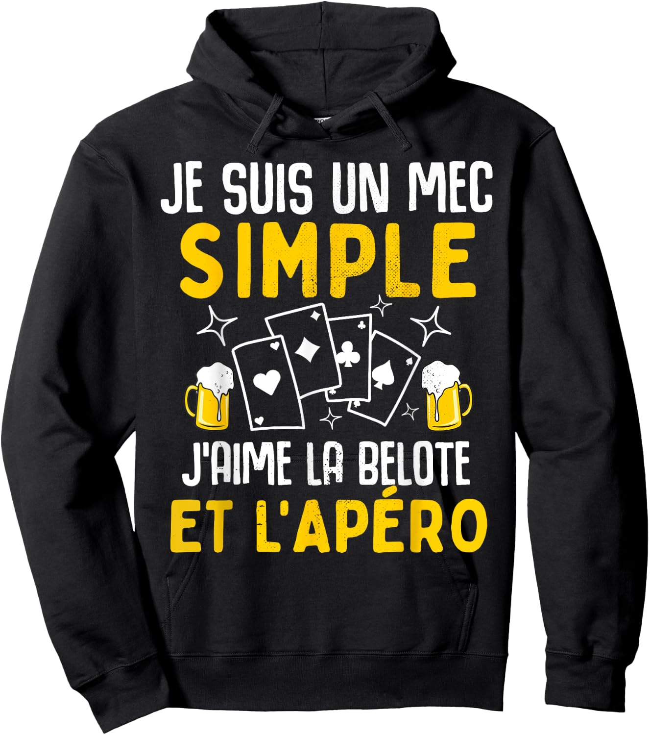 Simple guy I love belote and aperitif funny man belote , Black, S Hoodie - Hoodie | Black
