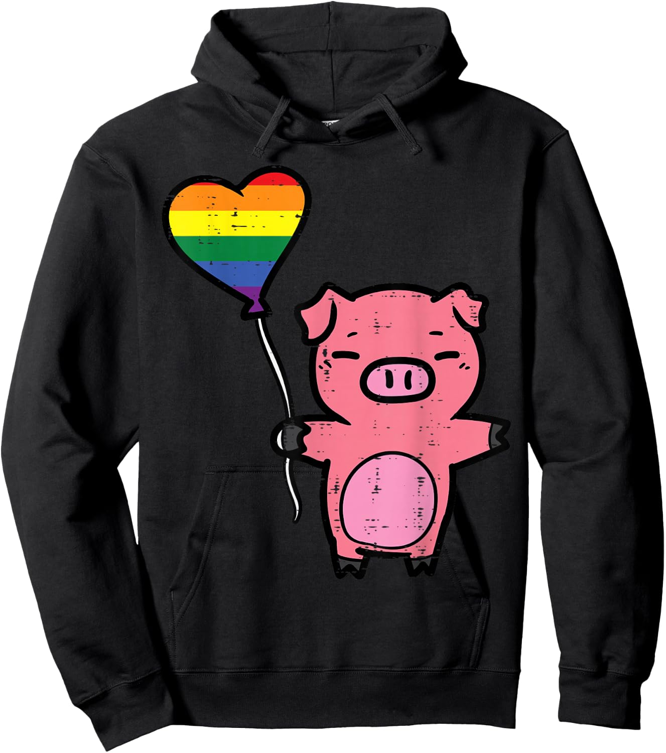 Gay Pride Pig Heart Rainbow Flag Lgbtq Ally Women Girls Kids Hoodie - Hoodie | Black