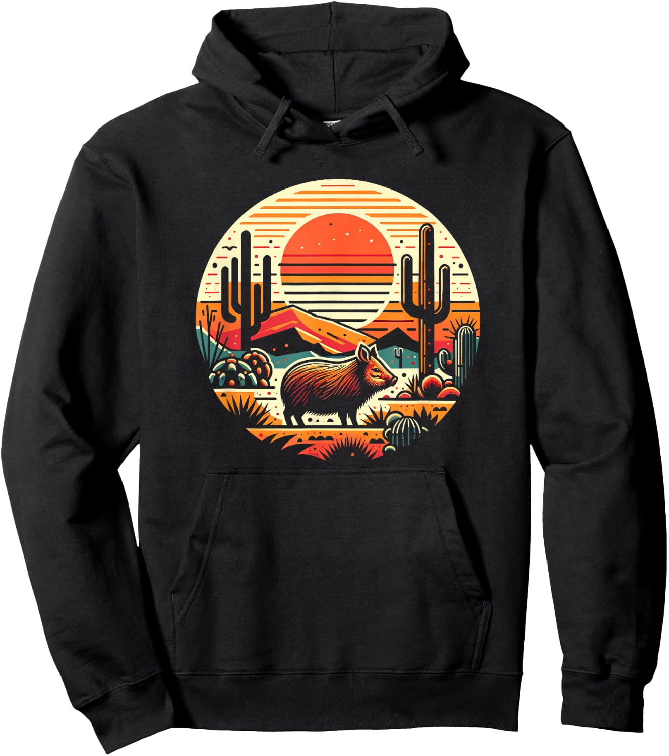 Javelina with Desert Sunset, Javelina Hoodie - Hoodie | Black