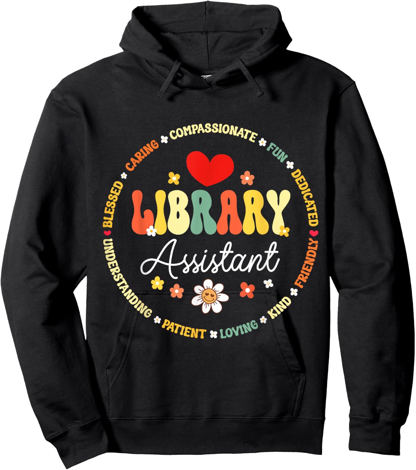 Groovy Librarian School Library Assistant Day Back to School Hoodie - Hoodie | Black