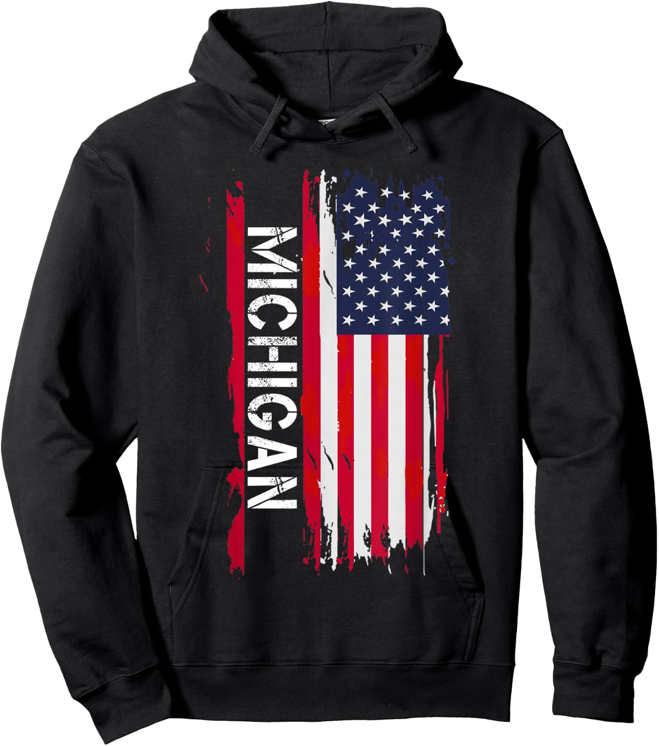 Michigan USA Flag Michigan , Women's Adults, Black, Short Sleeve, , Classic Fit, Polyester 100%, Modern, Letter Print, T Back, Small Hoodie - Hoodie | Black