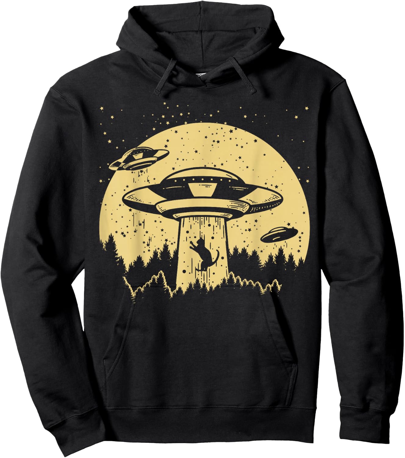 Funny UFO Alien Abduction Cat Flying Perfect Aliens Lover Hoodie - Hoodie | Black