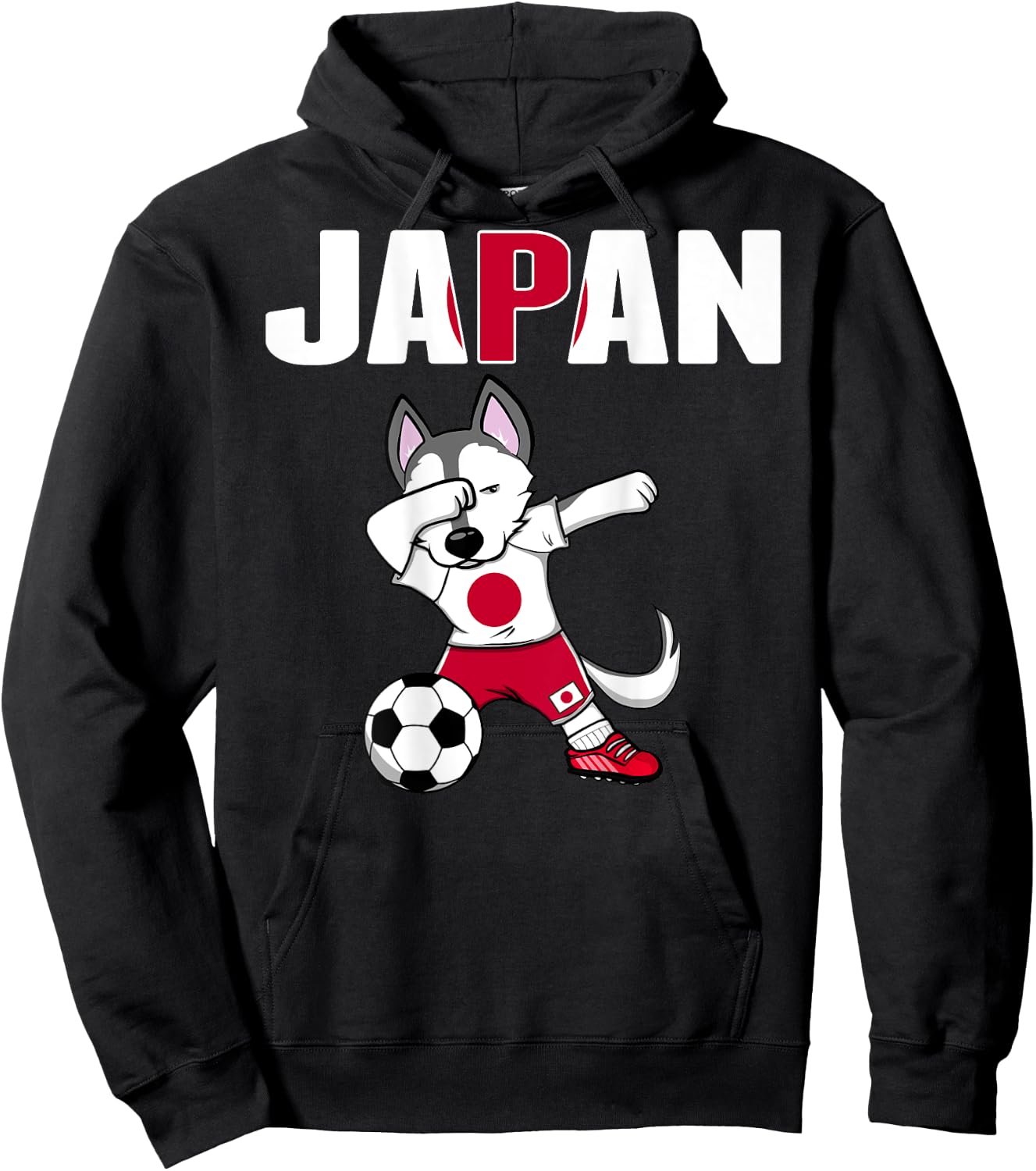 Dabbing Husky Dog Japan Soccer Fans Jersey Japanese Football Women Kids Hoodie - Hoodie | Black