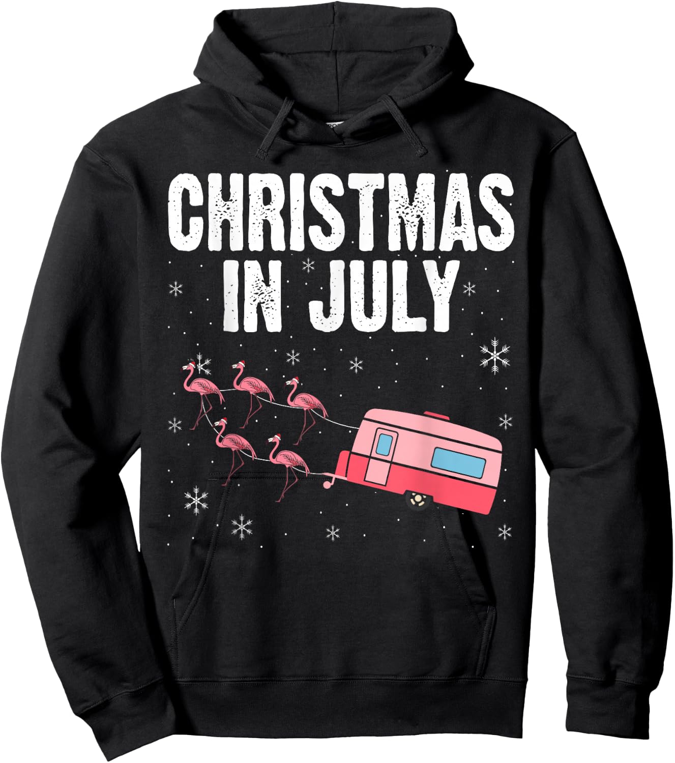 Christmas In July Flamingo Trailer Summer Xmas Camp Camper Hoodie - Hoodie | Black