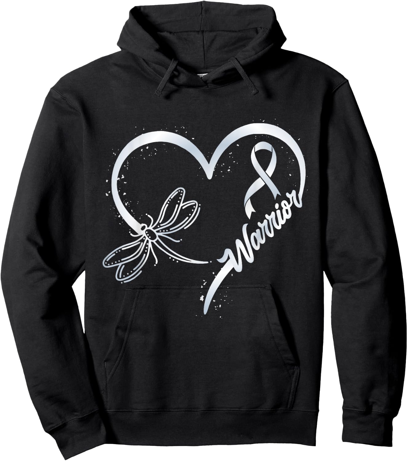 Lung Cancer Warrior Dragonfly White Ribbon Hope Hoodie - Hoodie | Black