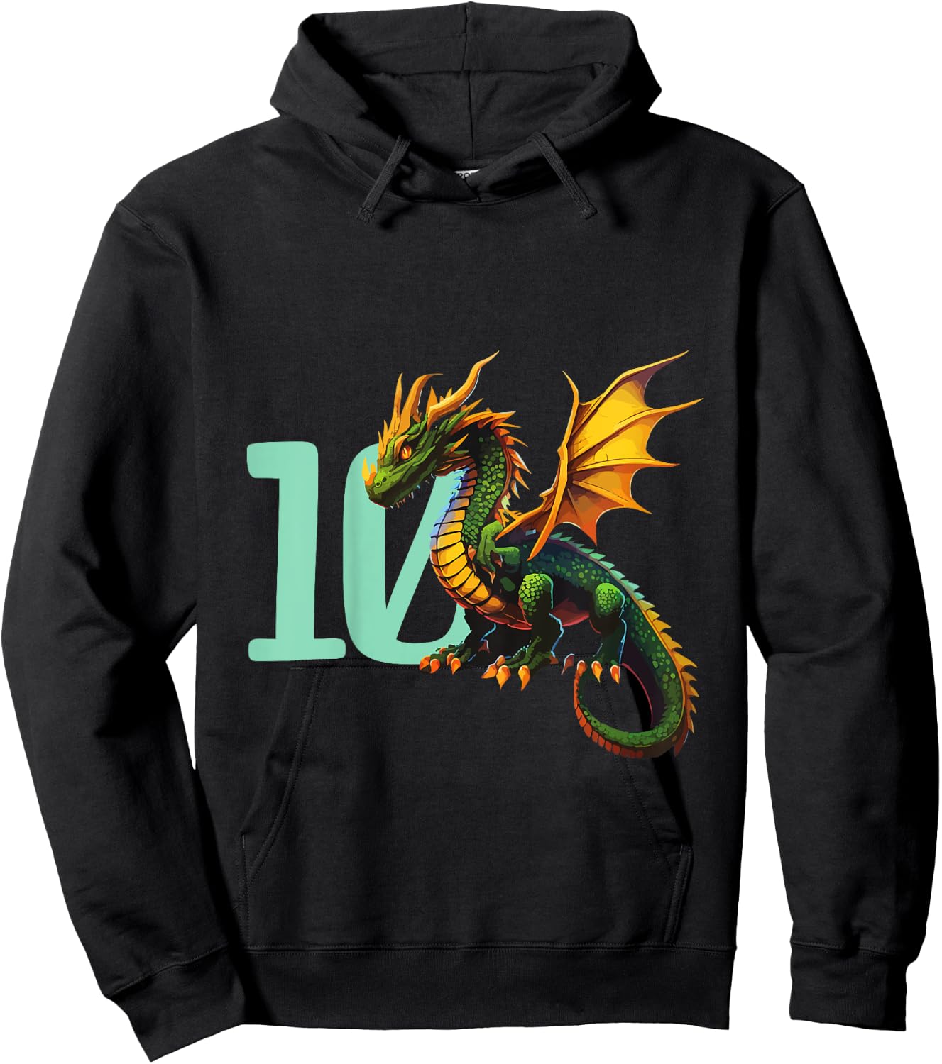 Kids Children's Birthday Dragon 10 Years Boy Dragon Number Age Hoodie - Hoodie | Black