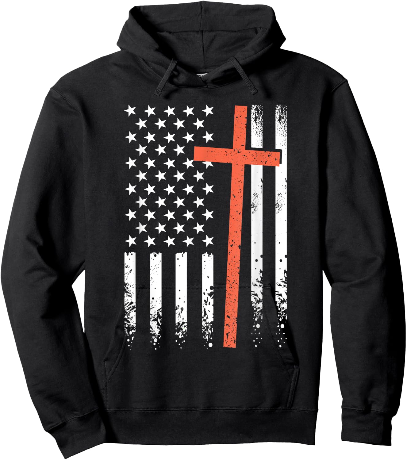 US American Flag Vintage Christian Cross Patriot 4th of July Hoodie - Hoodie | Black