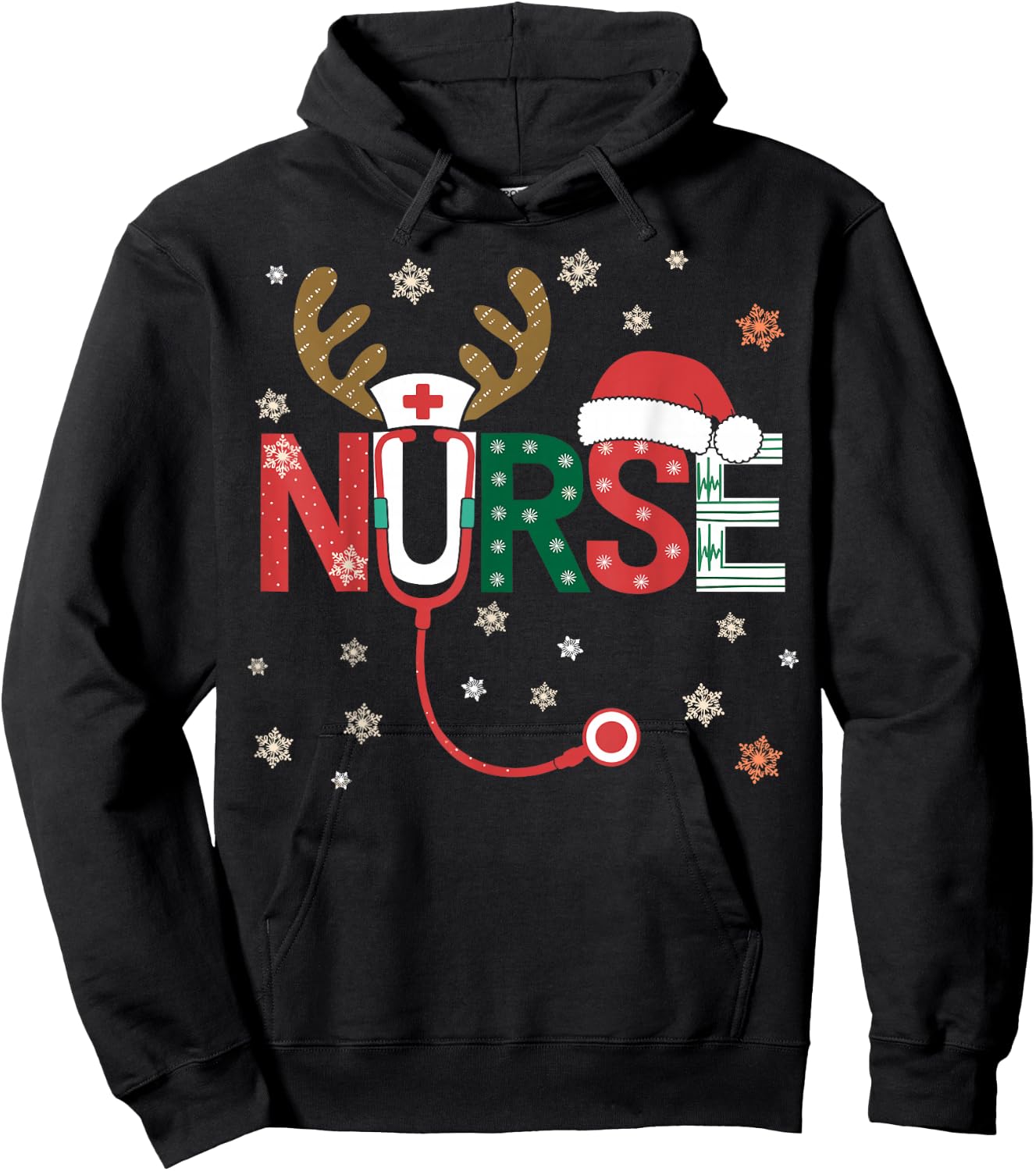 Nurse Christmas Stethoscope Nurses Xmas Hoodie - Hoodie | Black