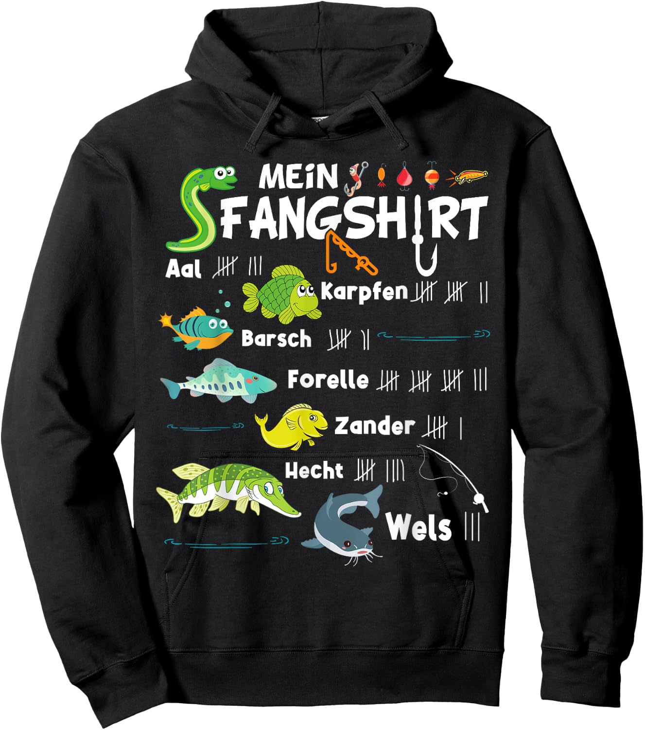 Fish Types "My Fangshirt" Funny Boy's Fisherman , black Hoodie - Hoodie | Black