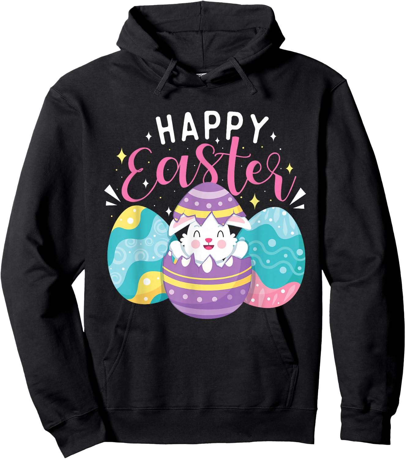 Happy Easter - Colorful Egg Hunting Eggs Christian Hoodie - Hoodie | Black