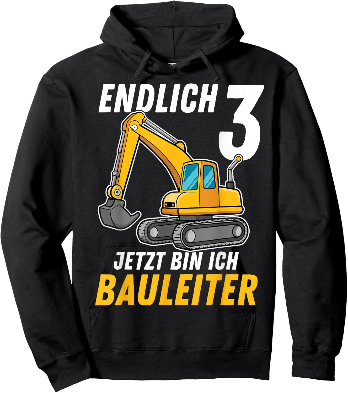 Children's 3rd Birthday Boy Decoration Digger Birthday 3 Years , black Hoodie - Hoodie | Black