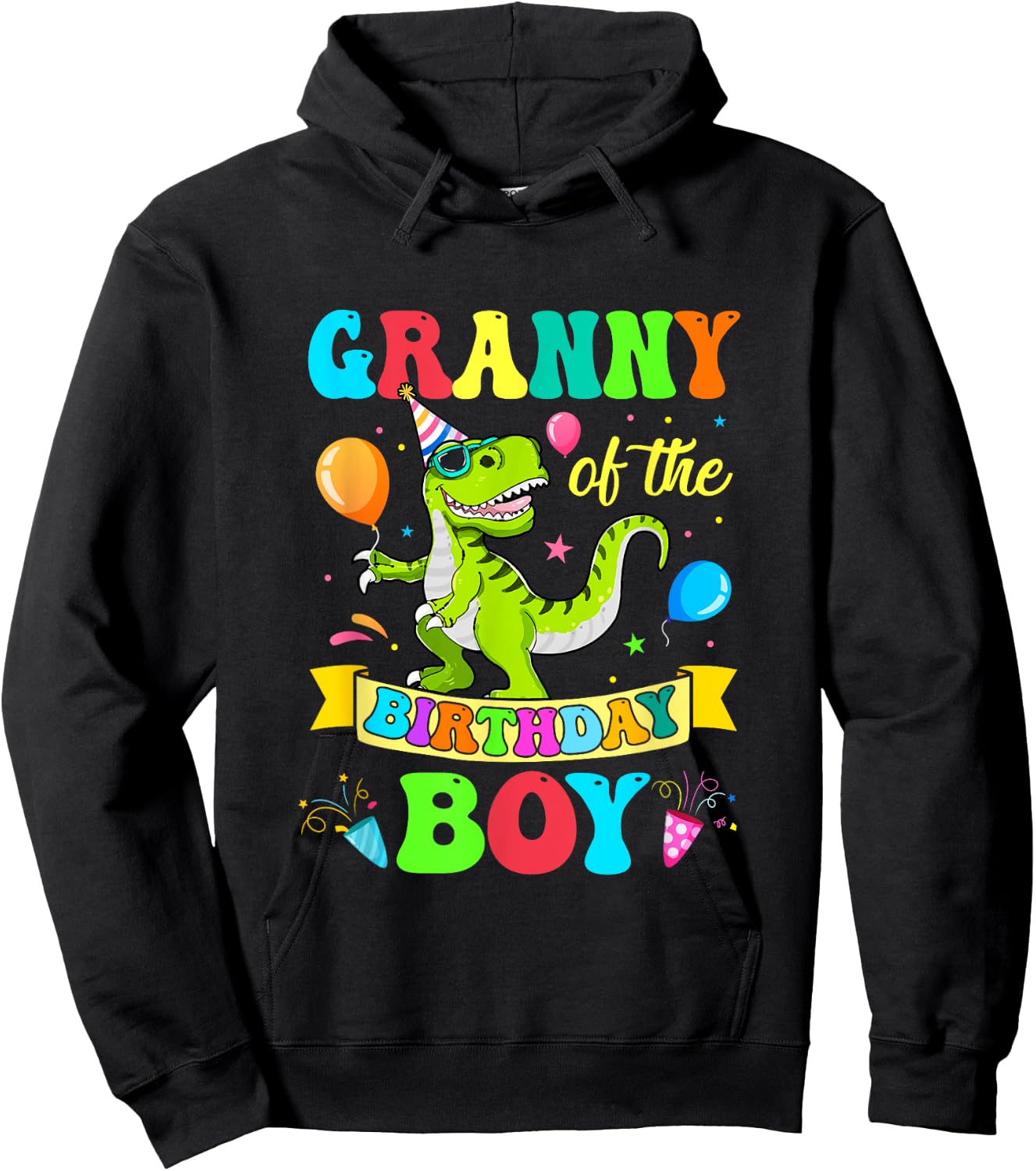 Granny Of The Birthday Boy T-Rex Dinosaur Birthday Party Hoodie - Hoodie | Black
