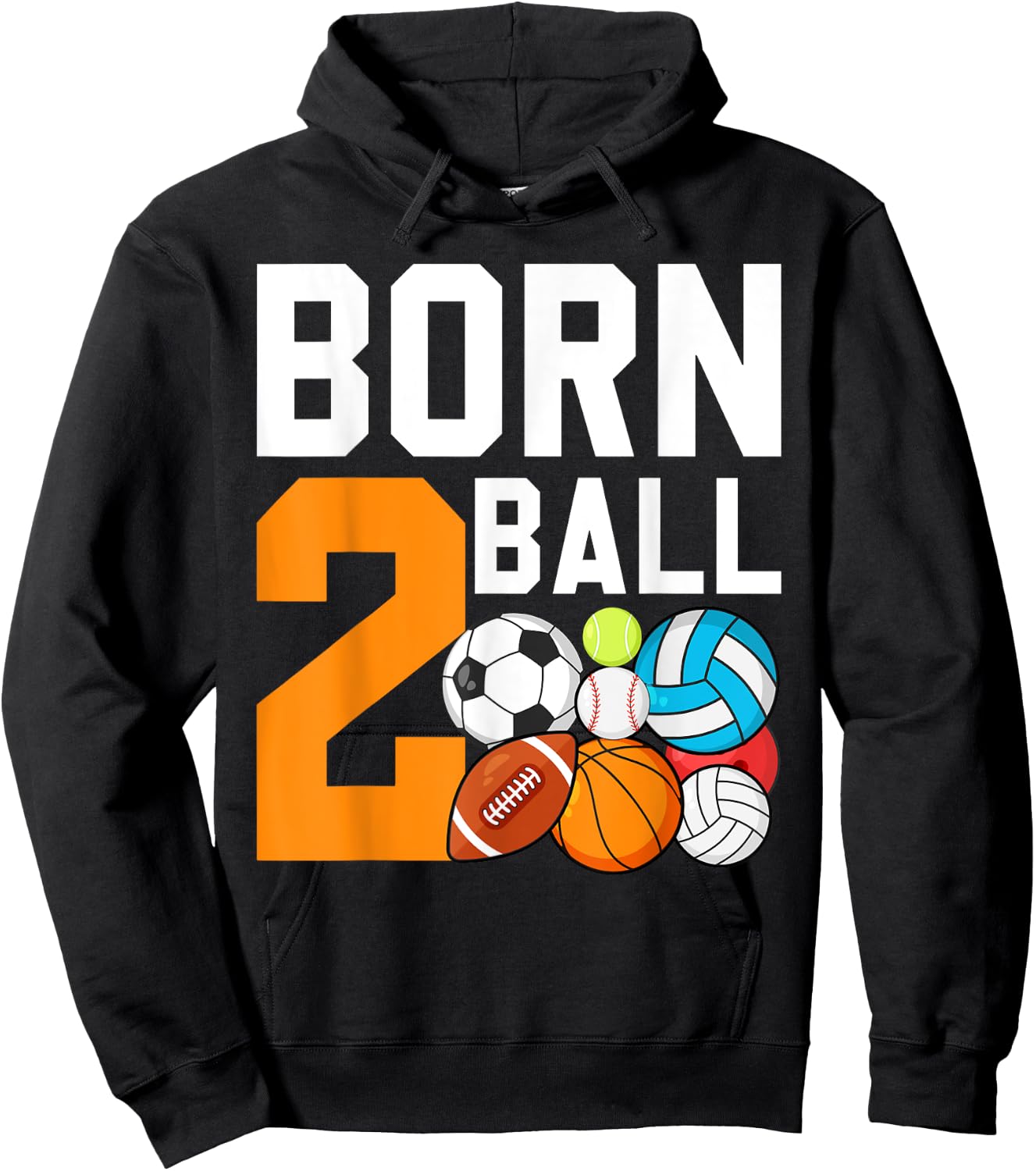 Born 2nd Ball Birthday Sport Ball Theme 2 Year Old Kids Hoodie - Hoodie | Black