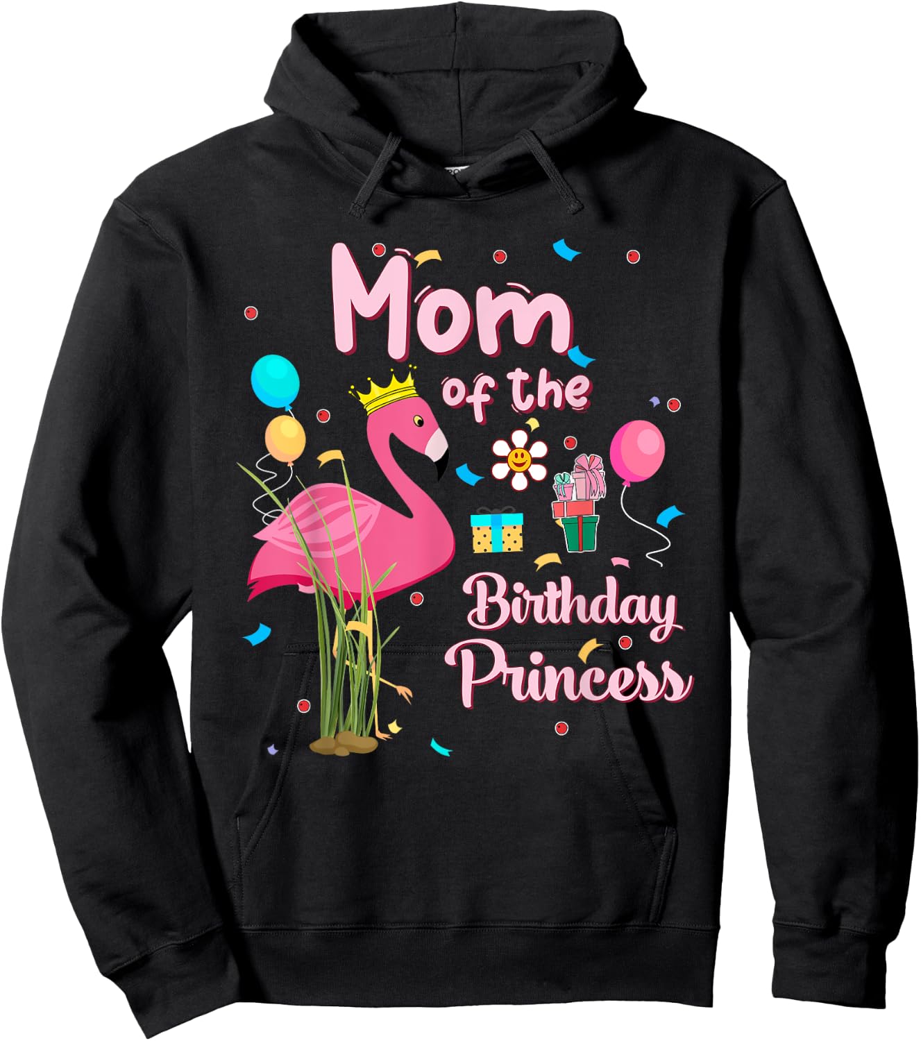 Mom of the Birthday Princess Pink Flamingo Party Squad Hoodie - Hoodie | Black