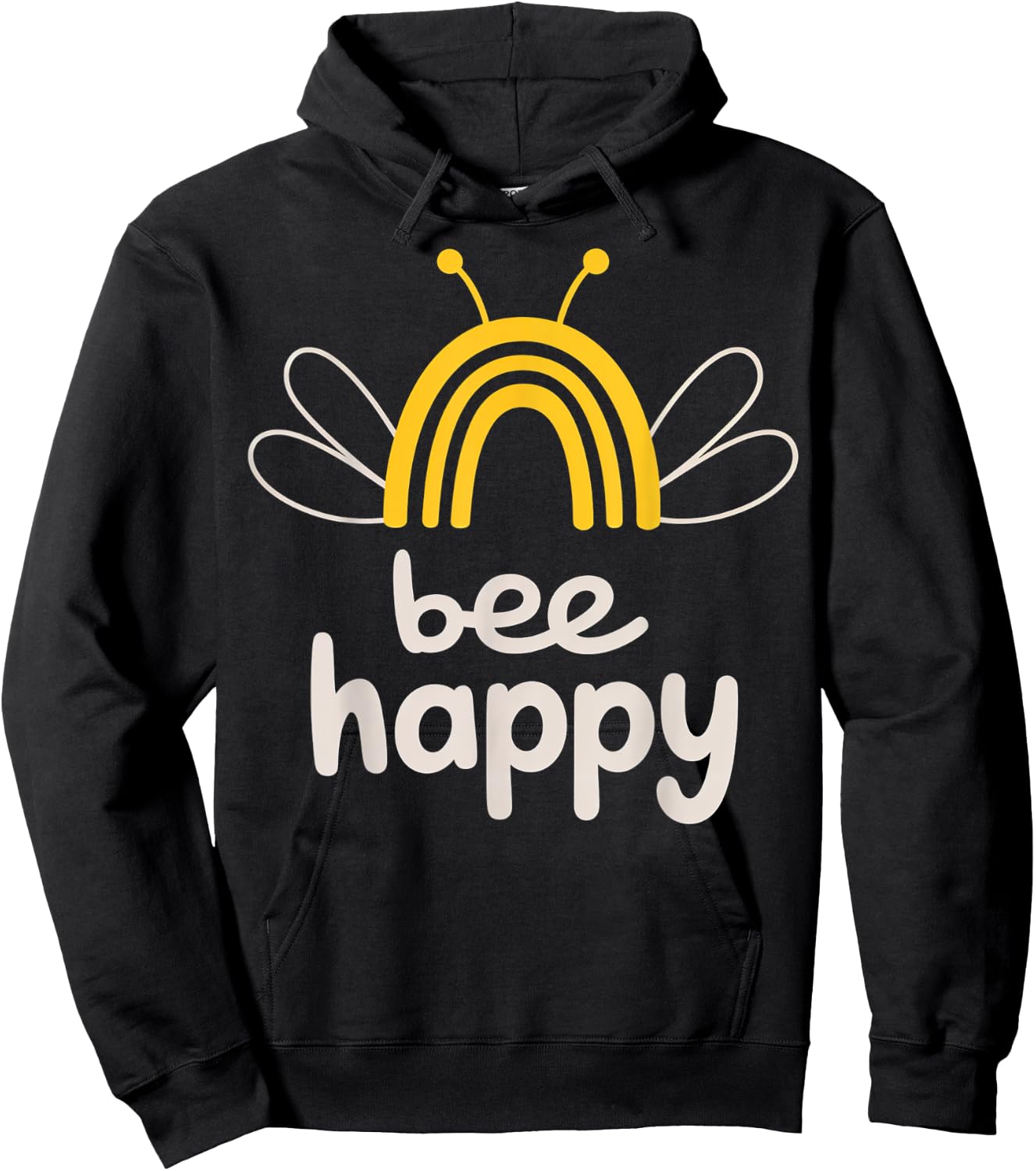 Bee Happy Rainbow Wings Whimsical Insect Design Hoodie - Hoodie | Black