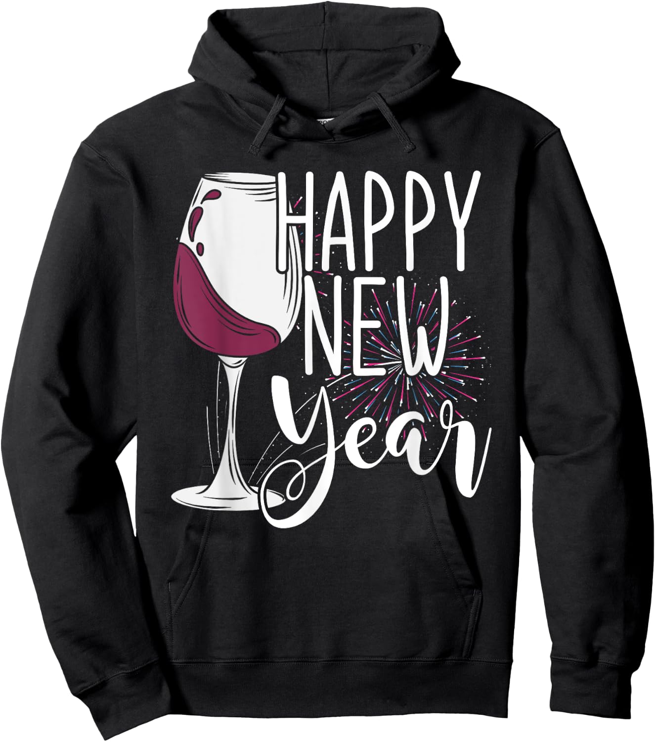 Wine Glass NYE Fireworks New Years Eve Happy New Year Hoodie - Hoodie | Black