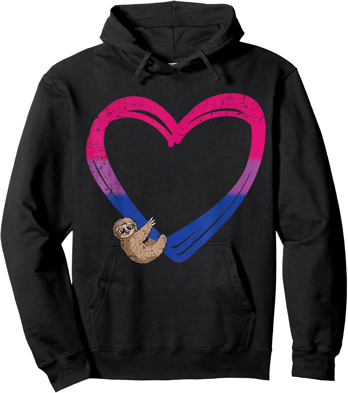 Sloth Heart Bisexual Funny Animal Pride Bi Flag LGBT-Q Ally Hoodie - Hoodie | Black