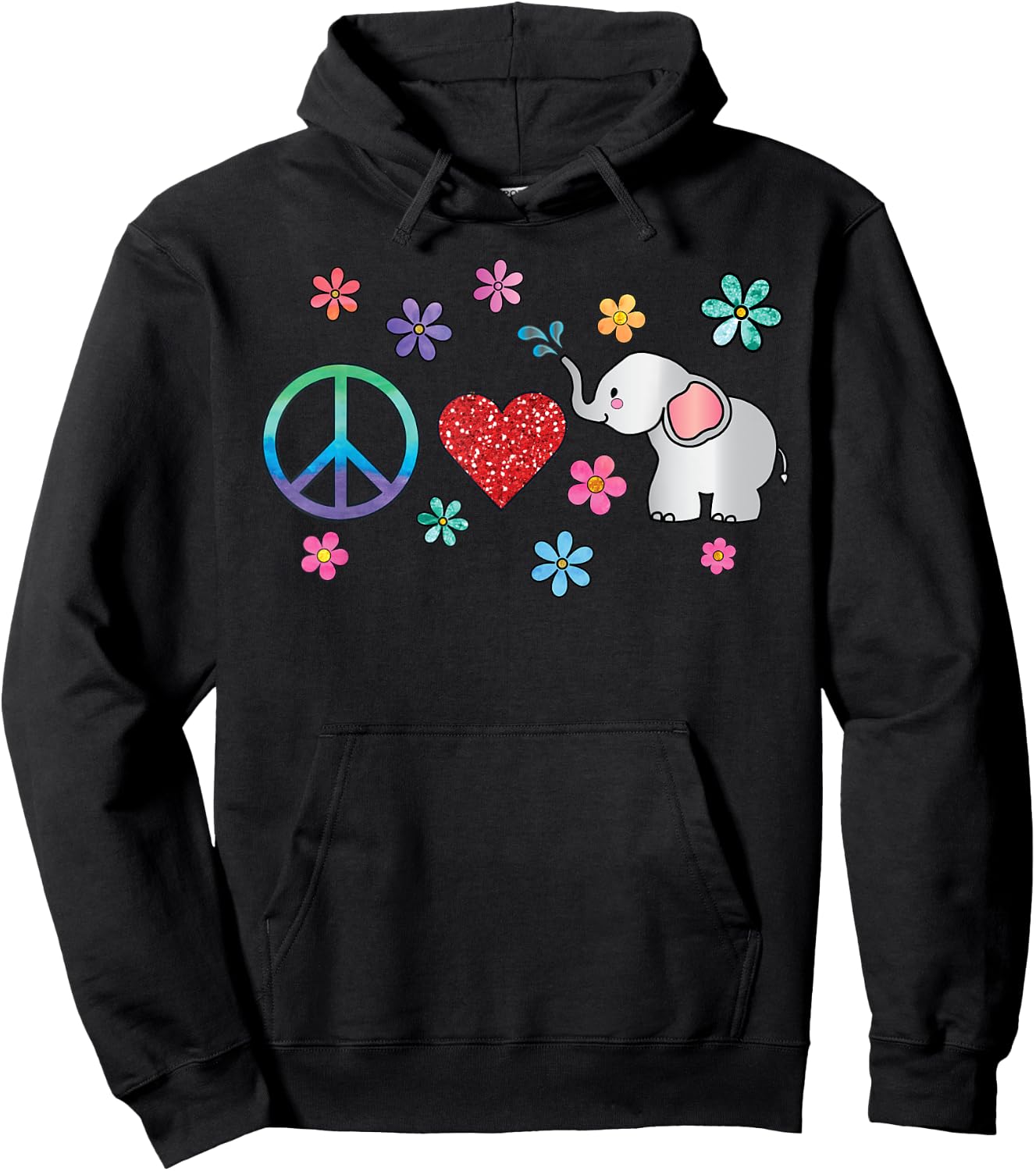 Elephant Peace Love Hippie Rainbow Boho Elephants Hoodie - Hoodie | Black