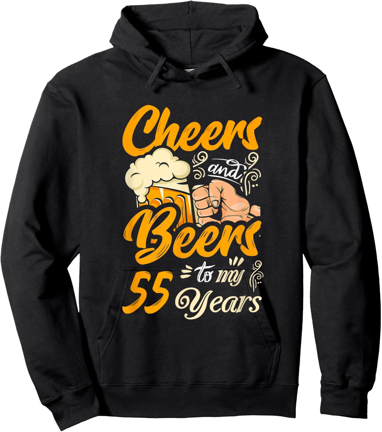 Cheers And Beers To My 55 Years Funny Birthday Party Retro Hoodie - Hoodie | Black