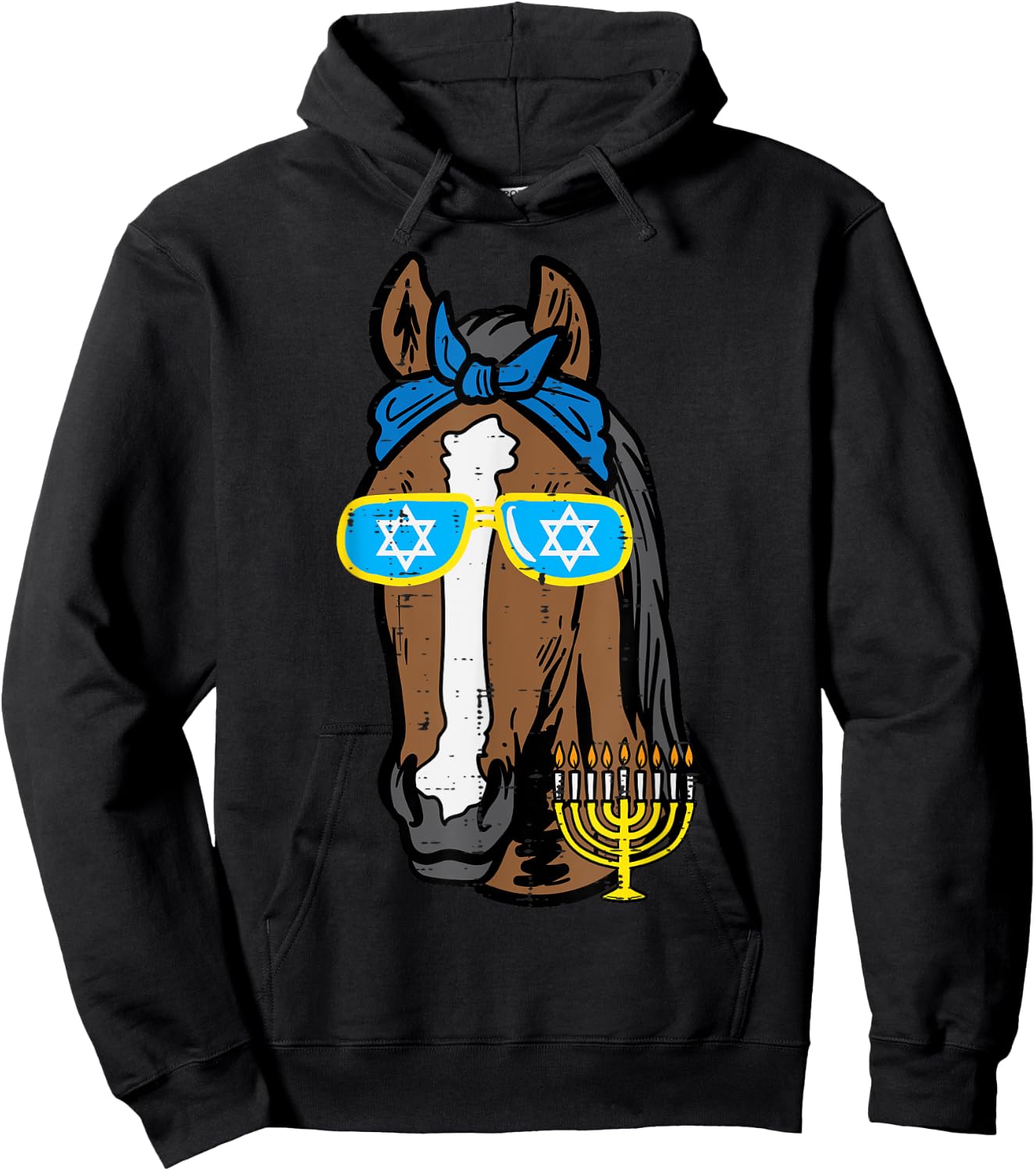 Hanukkah Horse Chanukah Jewish Equestrian Women Girls Kids Hoodie - Hoodie | Black