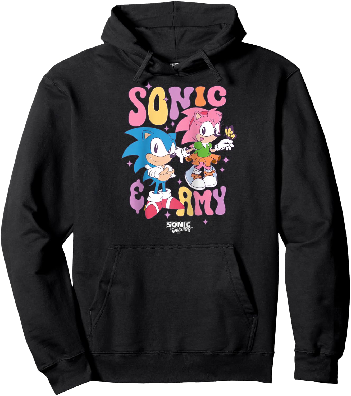 Sonic The Hedgehog Sonic & Amy Cute Vintage Shot Raglan Baseball Hoodie - Hoodie | Black