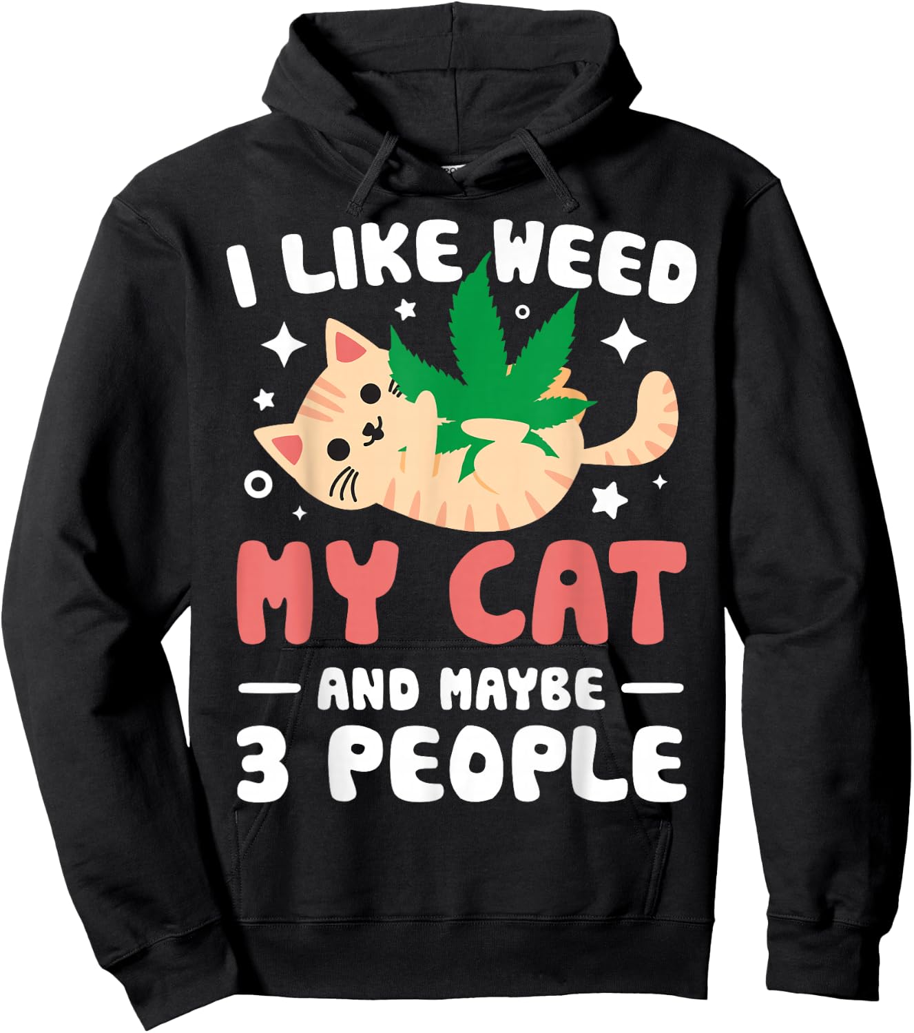 I Like Weed My Cat Maybe 3 People 420 Cannabis Stoner Gift Hoodie - Hoodie | Black