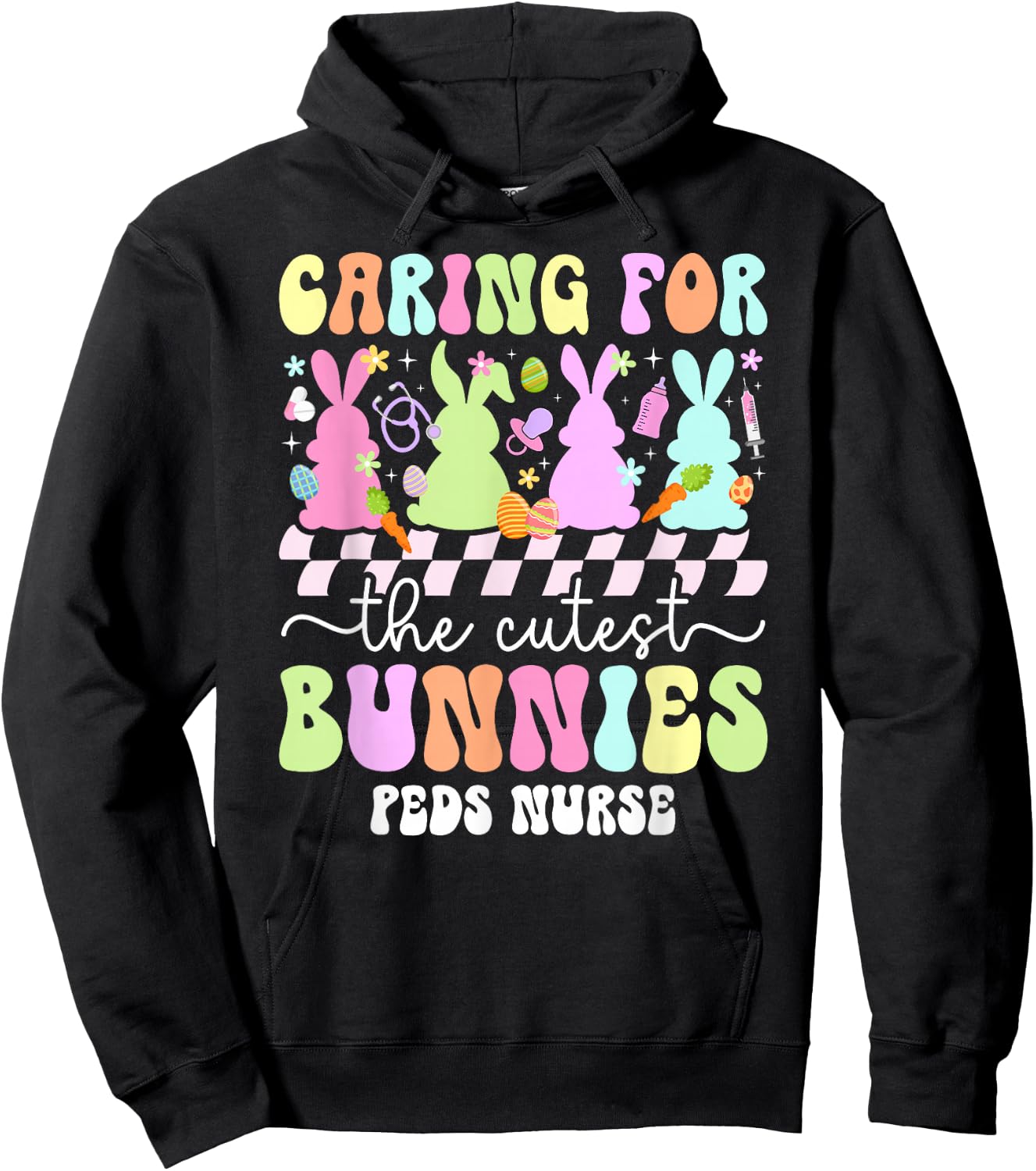Groovy Peds Nurse Easter Bunny Pediatric Nurse Easter Day Hoodie - Hoodie | Black