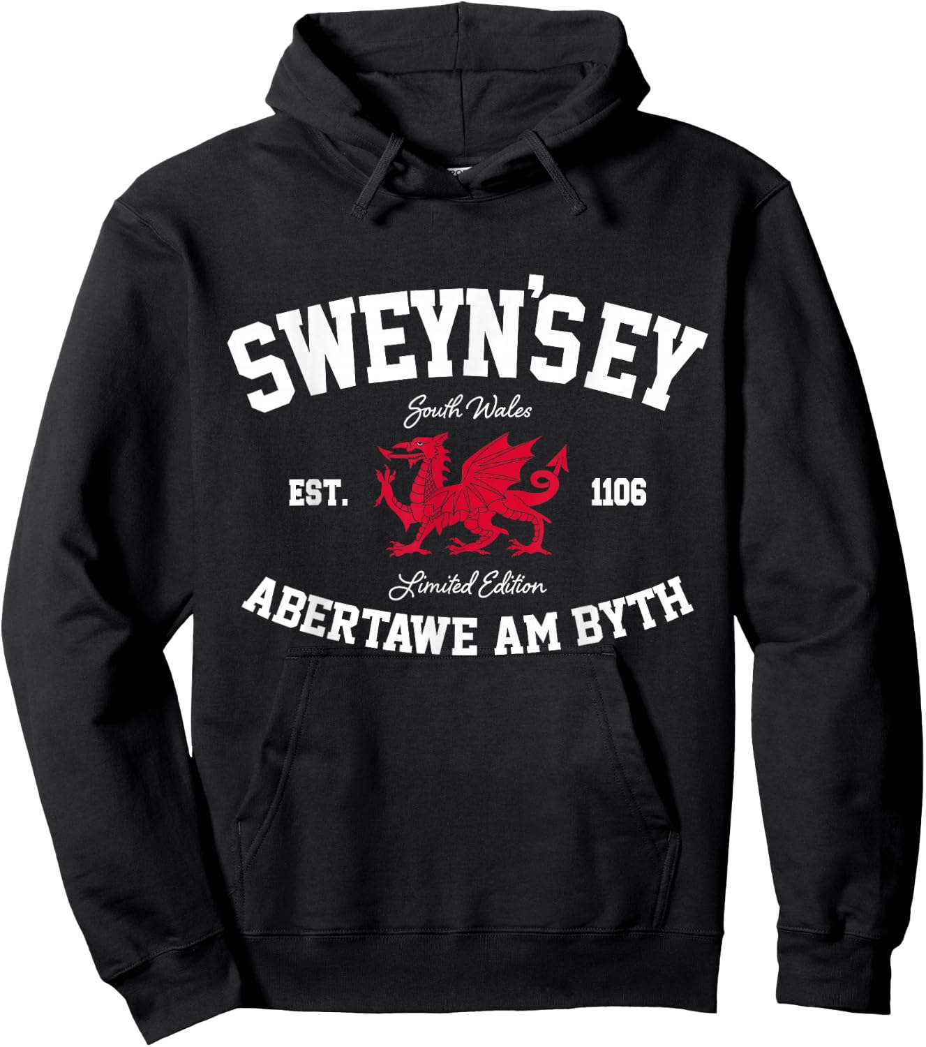 Sweyn’s Ey Abertawe Am Byth Welsh Dragon Cymru Swansea Hoodie - Hoodie | Black