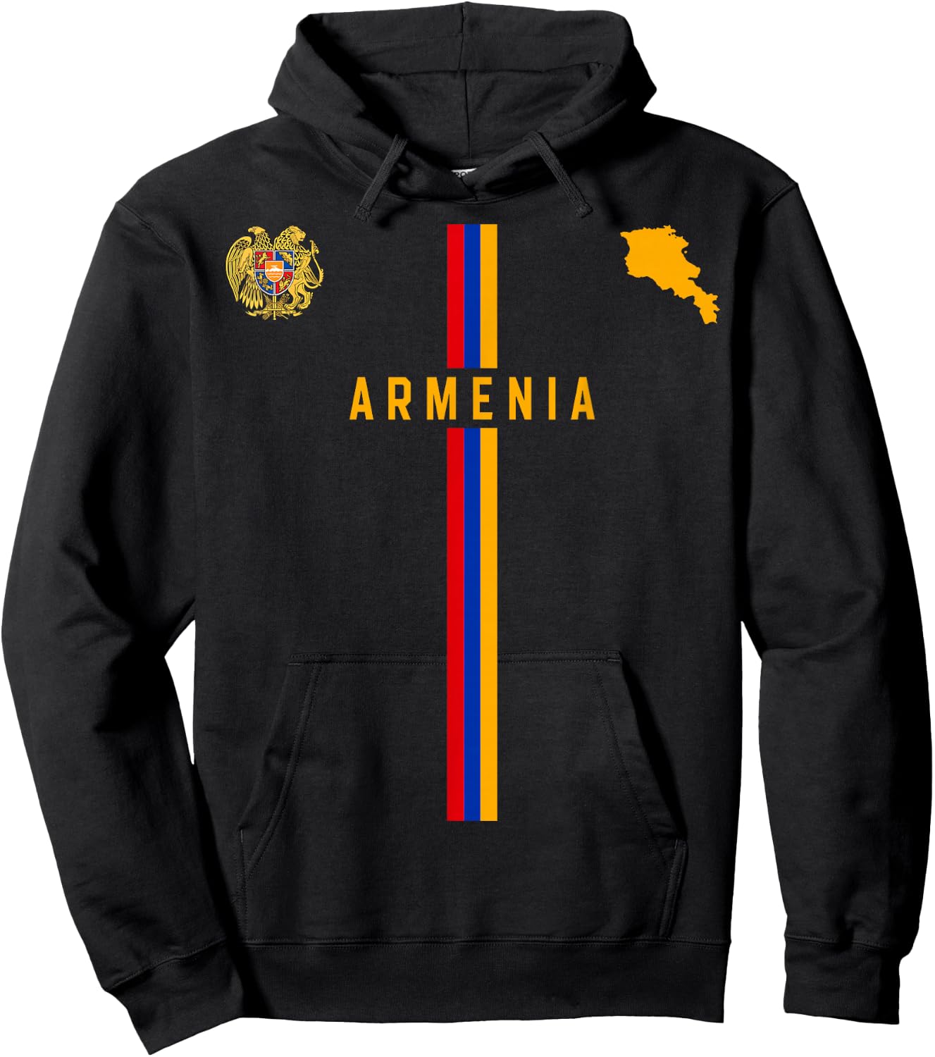 Flag of Armenia, Silhouette Map of Armenia, Coat of Arms , Black, S Hoodie - Hoodie | Black