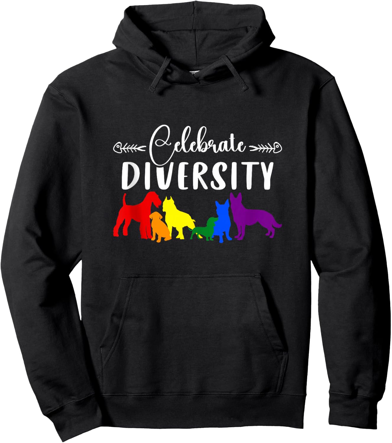 Celebrate Diversity Rainbow Dogs LGBTQ+ Pride Hoodie - Hoodie | Black