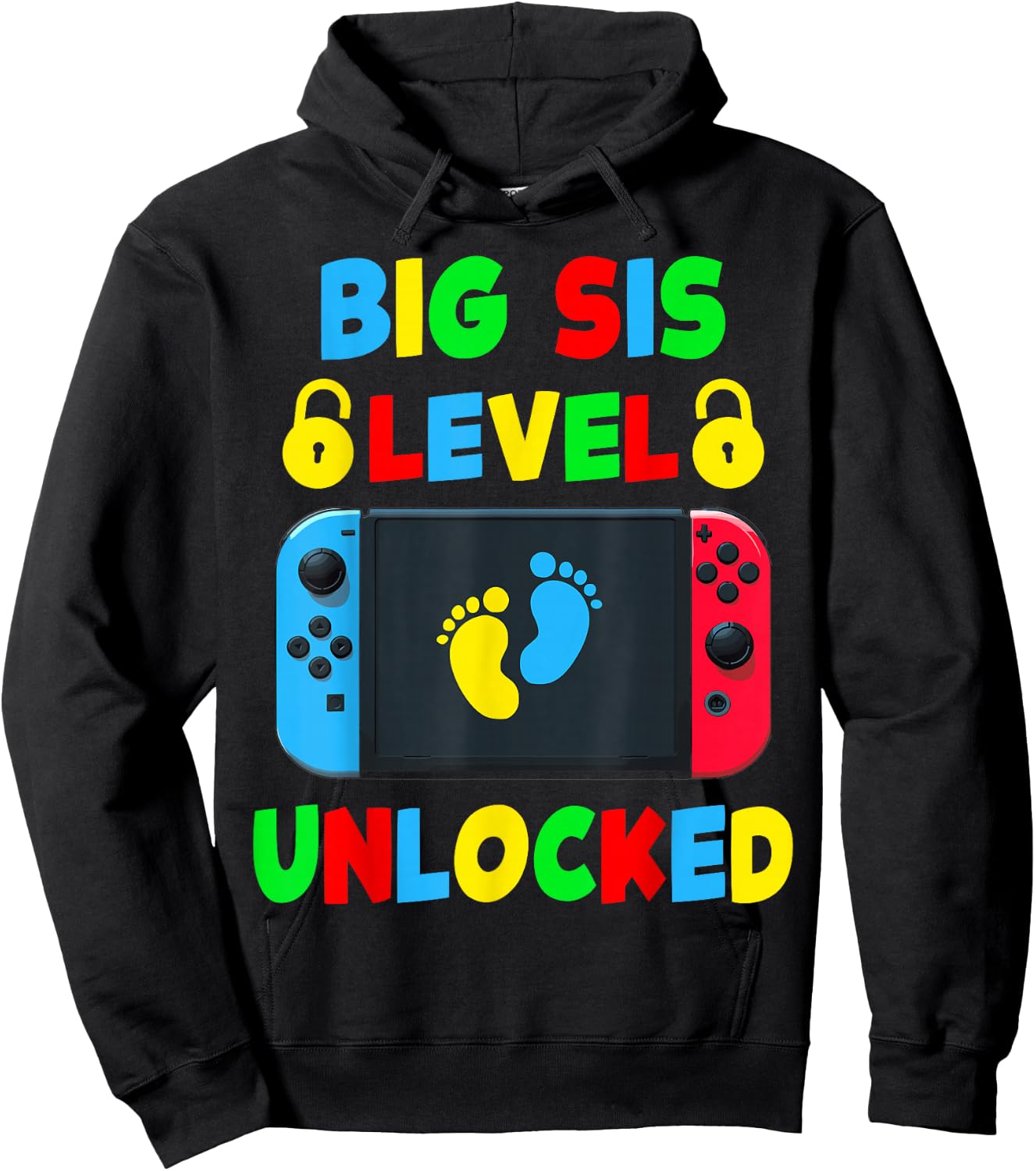 Funny New Big Sister Level Unlocked Leveled Up To Big Sis Hoodie - Hoodie | Black