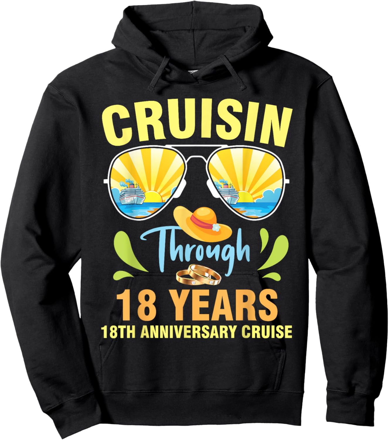 Cruising Through 18 Years Marriage 18th Anniversary Cruise Hoodie - Hoodie | Black