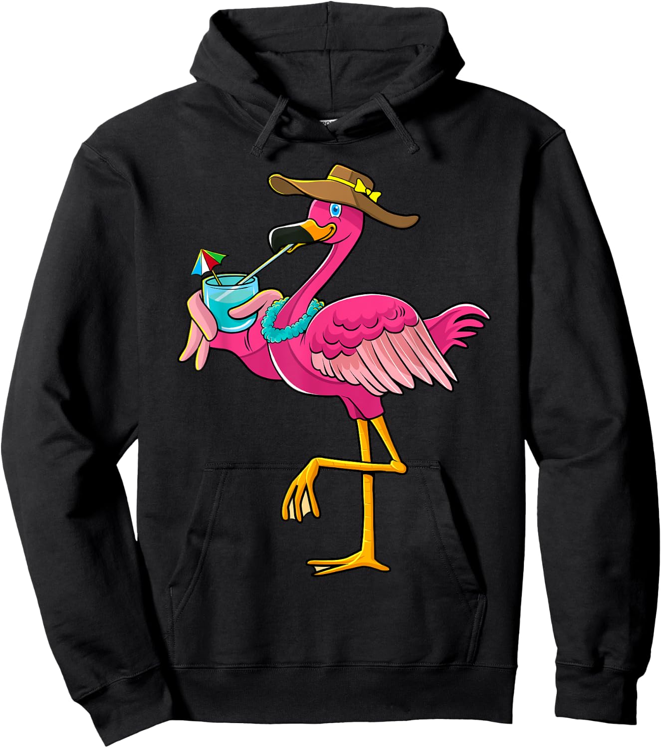 Pink Flamingo Hawaiian Summer Tropical Luau Women Kids Hoodie - Hoodie | Black