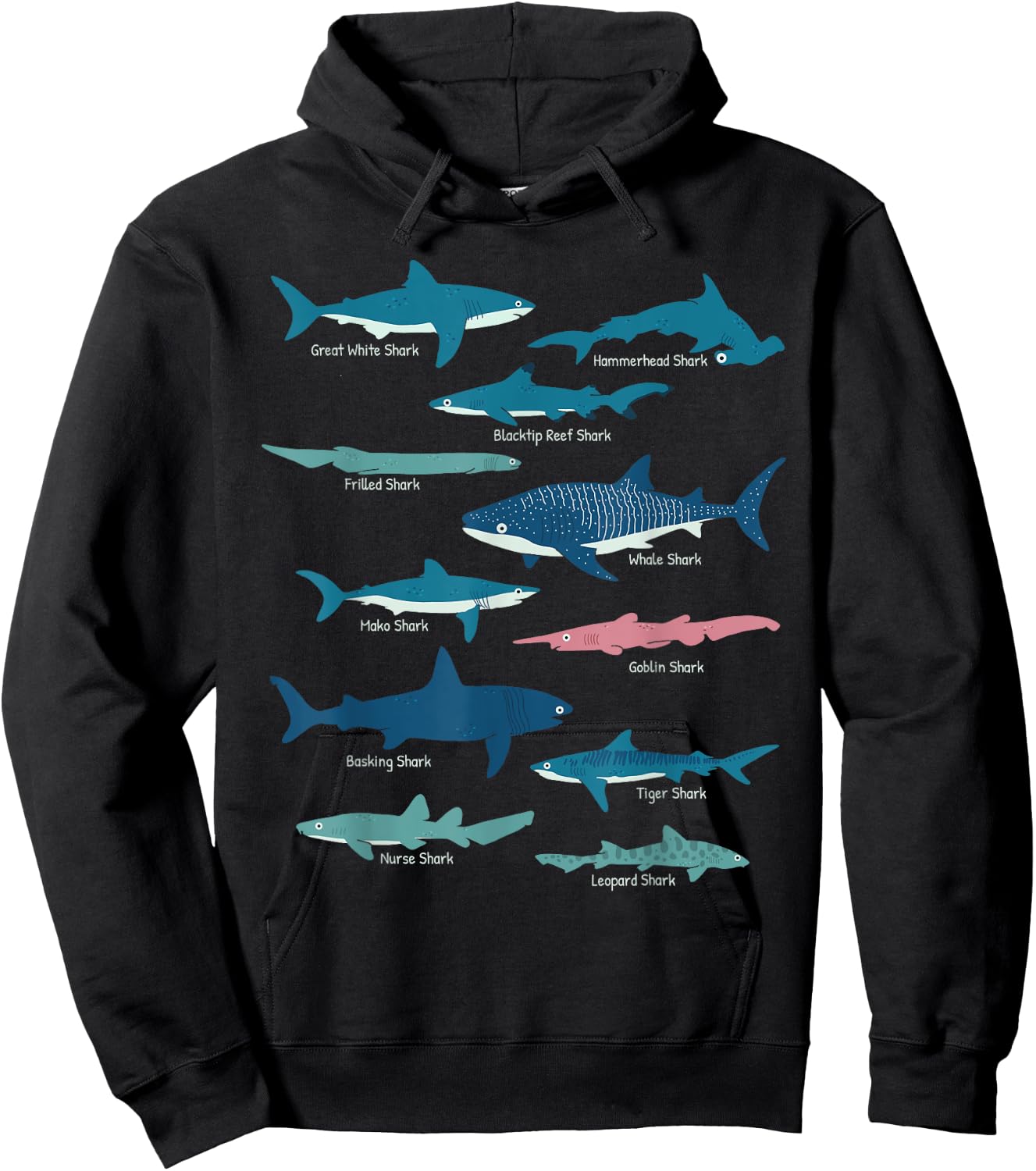 Types Of Sharks Educational Collection Marine Biologists Hoodie - Hoodie | Black