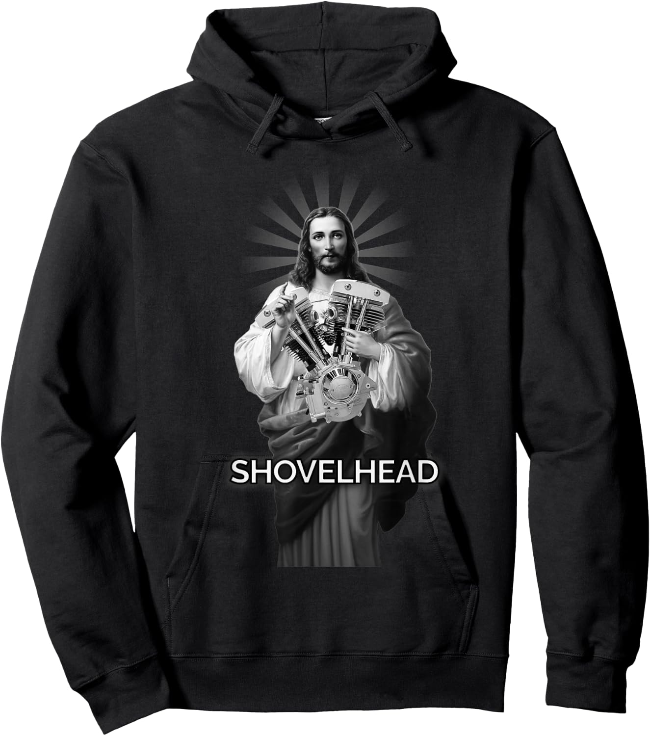 Kegel Schaufelkopf BW HD Jesus Christus Retro Motorrad Motor Hoodie - Hoodie | Black