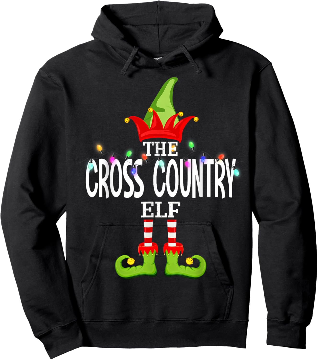The Cross Country Elf Christmas Matching Pajamas Hoodie - Hoodie | Black