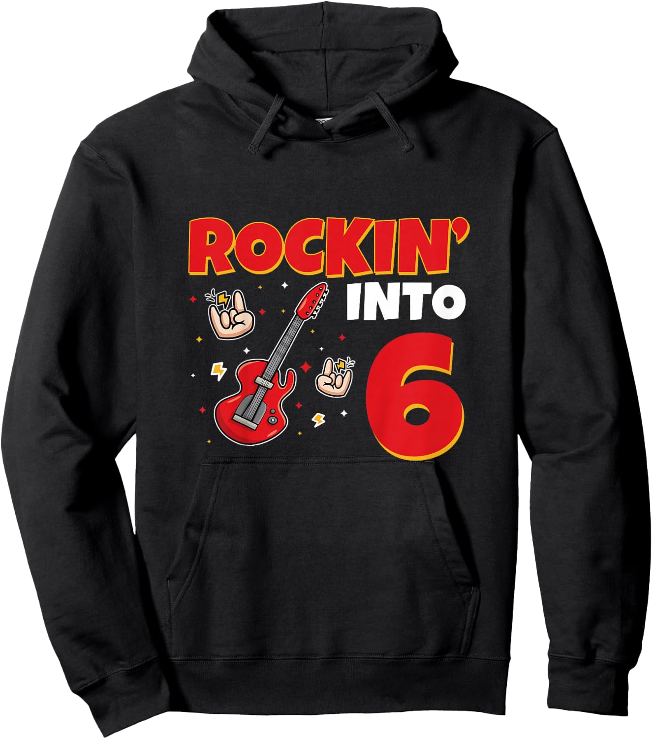 Rockin Into 6 Rockstar Guitar 6 Year Old 6th Birthday Hoodie - Hoodie | Black
