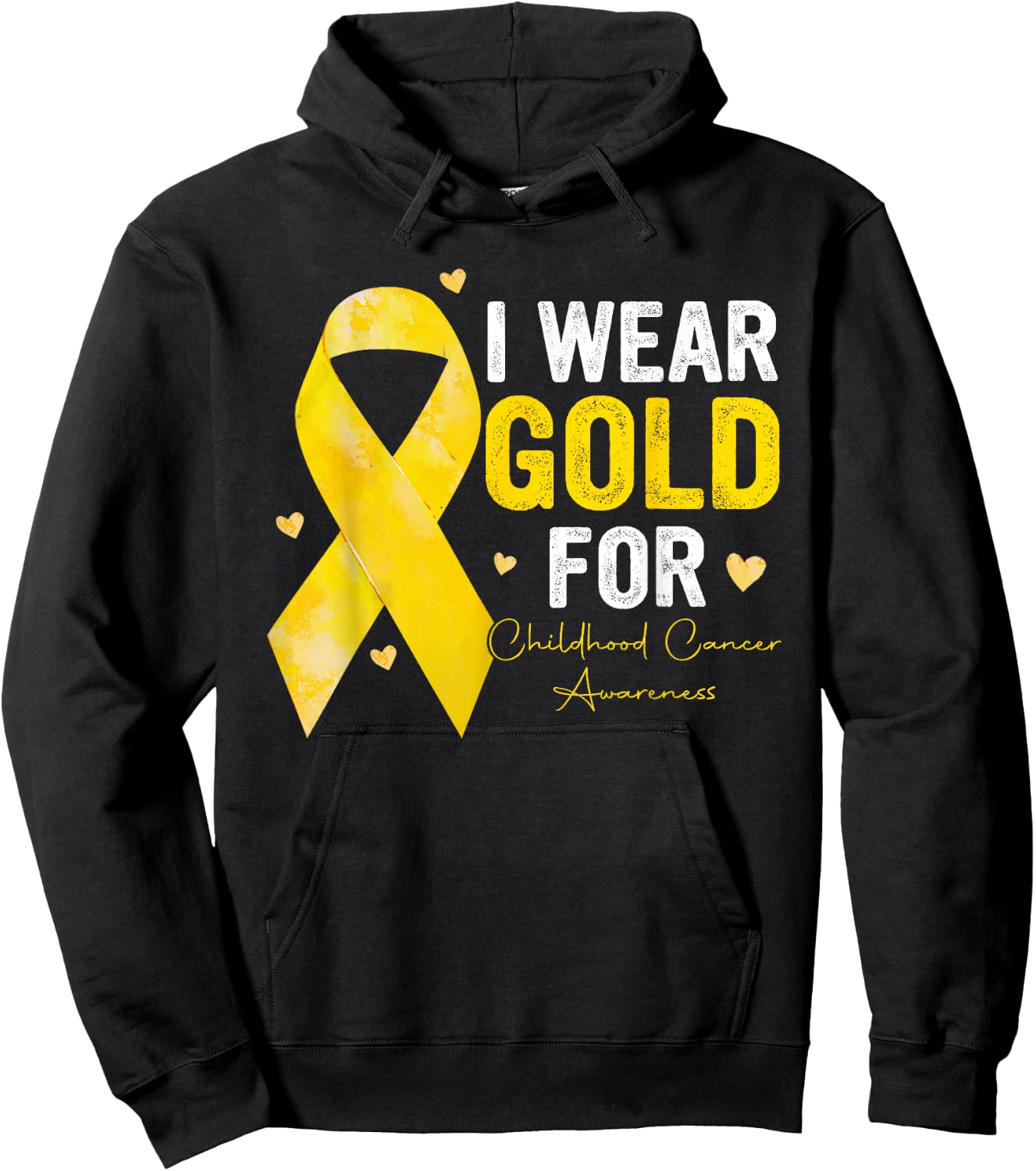 I Wear Gold for Childhood Cancer Awareness Gold Ribbon Hoodie - Hoodie | Black