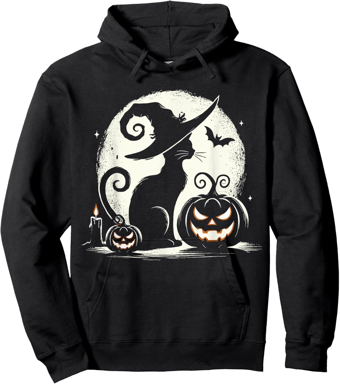 Scary Halloween Cat Costume Retro Cat Moon Women Kids Hoodie - Hoodie | Black