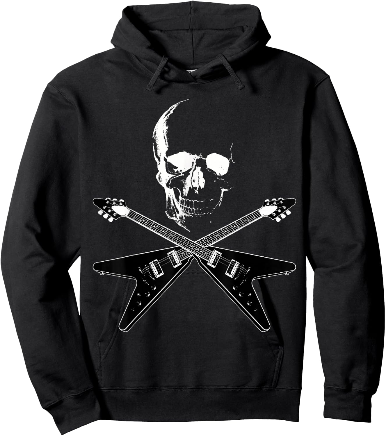 Flying V Guitar Hard Rock Heavy Metal Music Skull Outfit Hoodie - Hoodie | Black