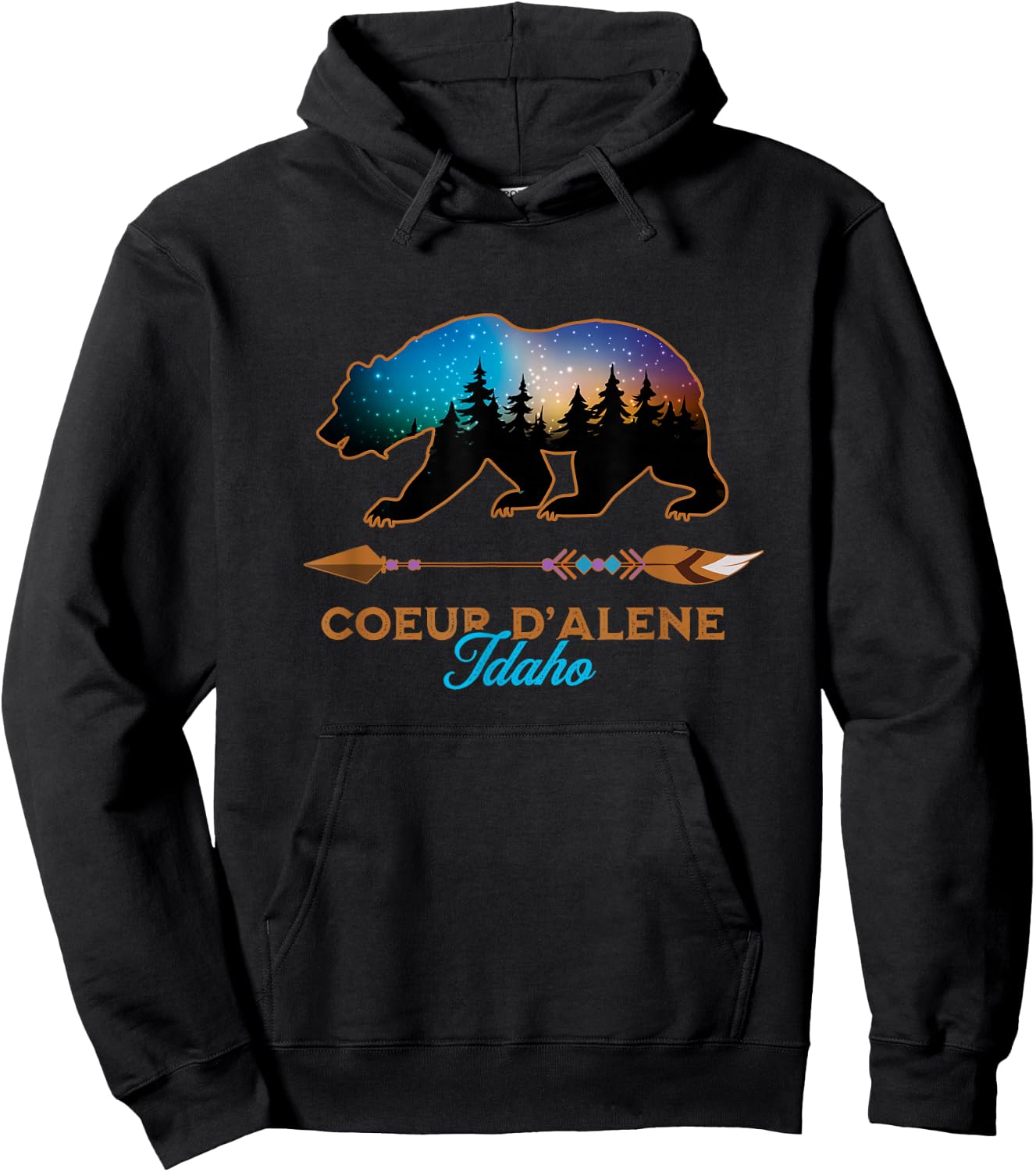 Coeur d'Alene Idaho Bear Starry Night Travel Souvenir Hoodie - Hoodie | Black