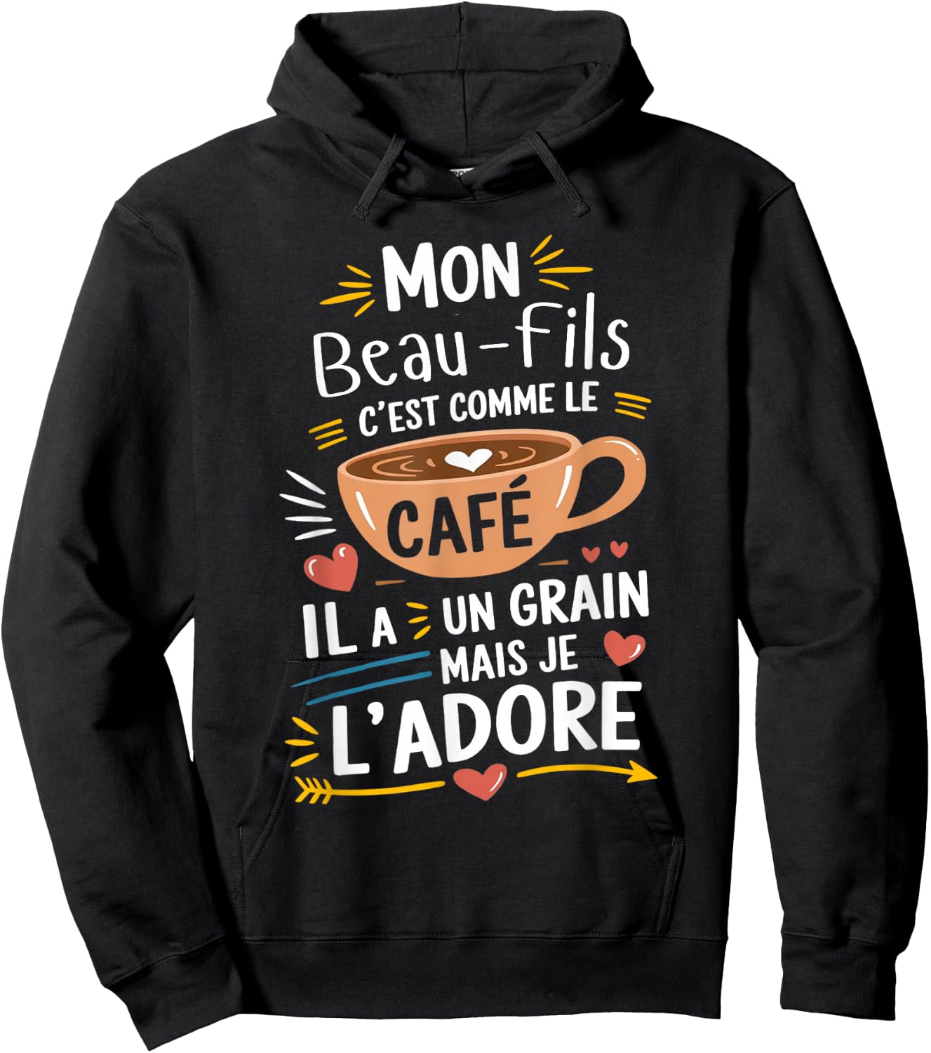 Mon Beau-Fils Comme le Café – Gift Humour Coffee , Black, S Hoodie - Hoodie | Black