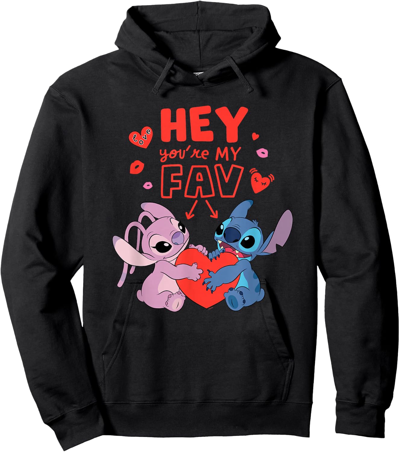 Disney Stitch & Angel Hey You're My Fav Love Valentine's Day Hoodie - Hoodie | Black