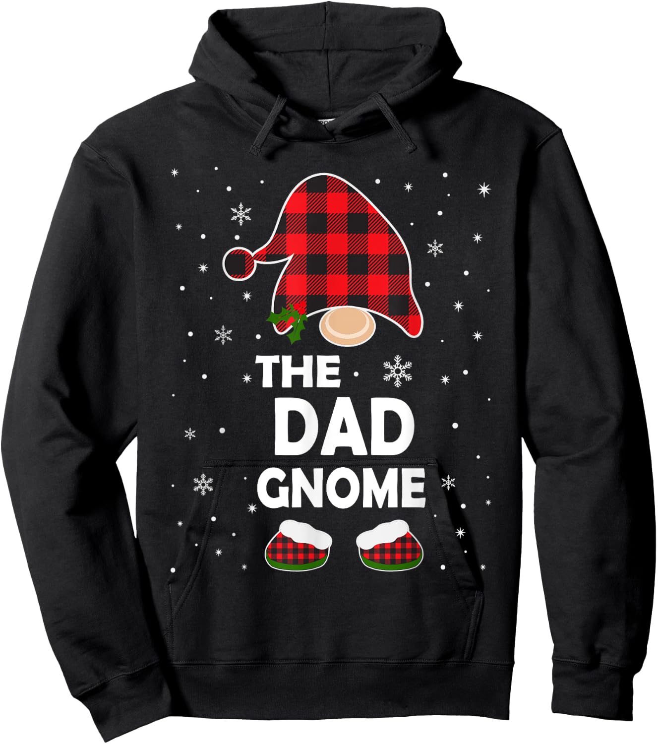 Dad Gnome Buffalo Plaid Matching Family Christmas Pajama Hoodie - Hoodie | Black