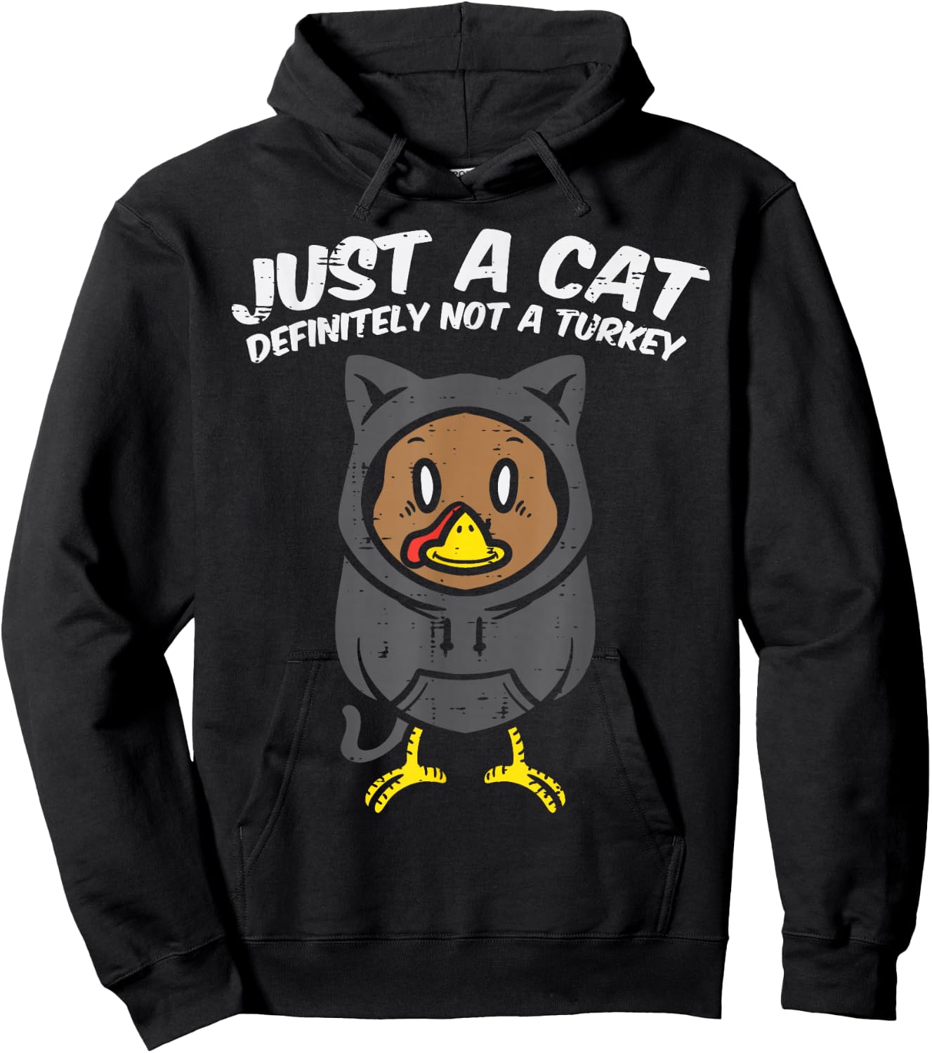 Just A Cat Not Turkey Funny Thanksgiving Dinner Women Kids Hoodie - Hoodie | Black