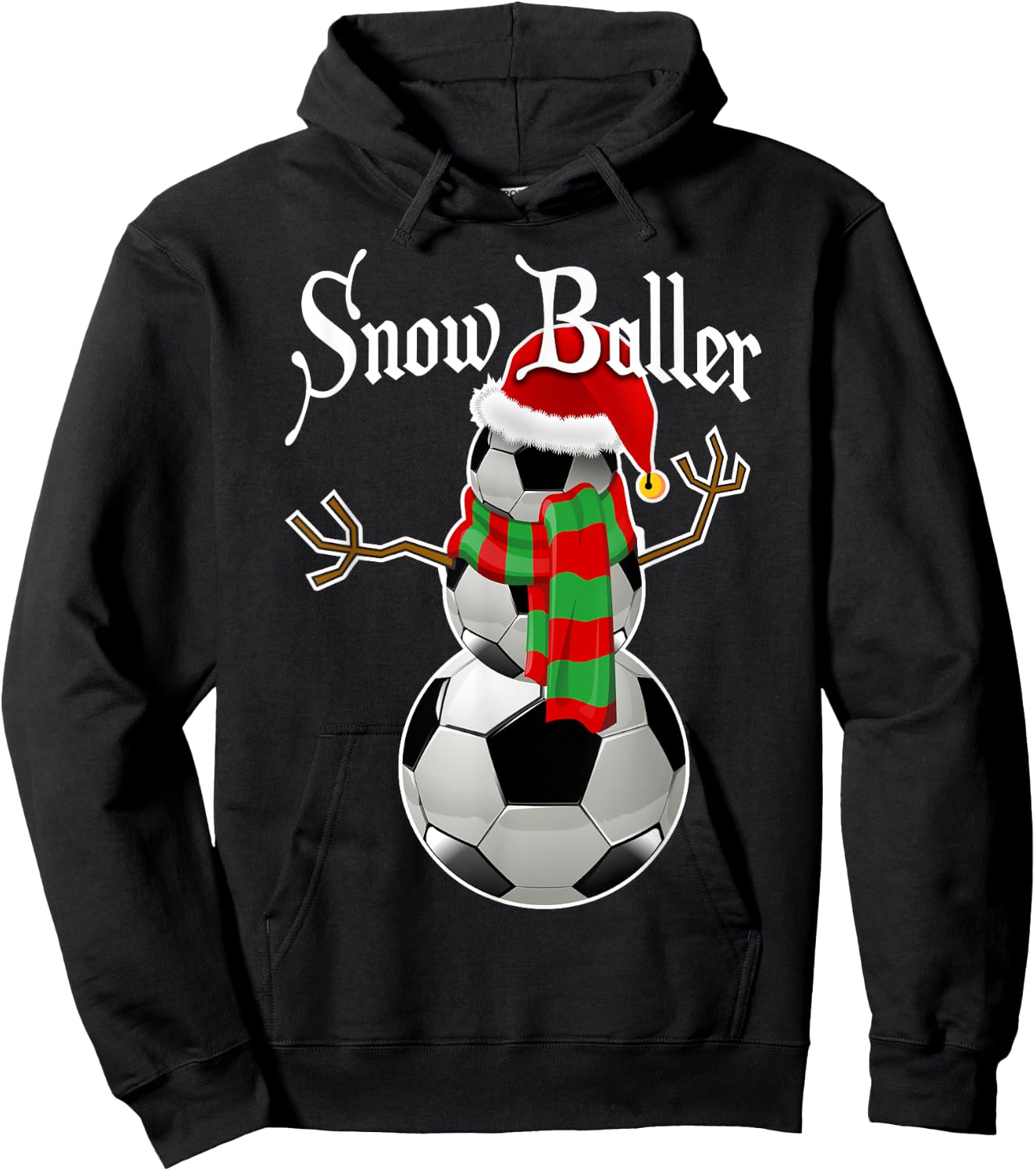 Snow Baller Soccer Christmas Snowman Shirt Soccer Gift Kids Hoodie - Hoodie | Black