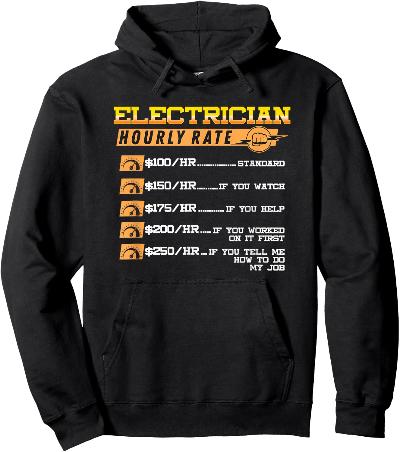 Electrician Hourly Rate Funny Electricians Lineman Hoodie - Hoodie | Black